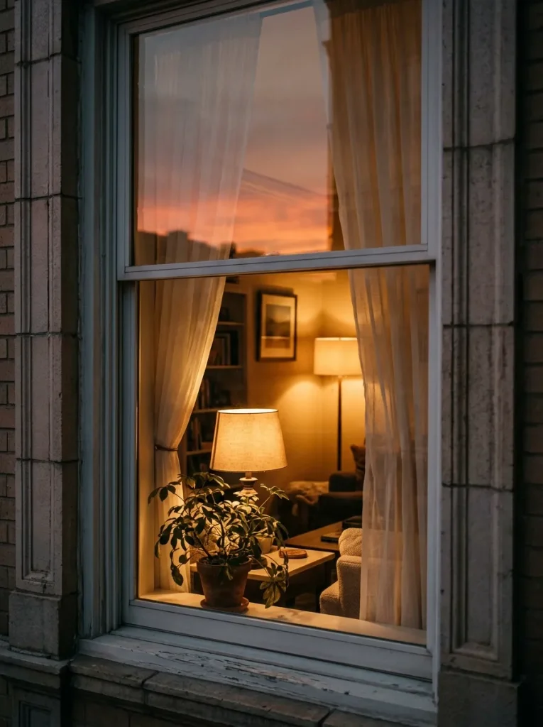 Warm apartment at sunset