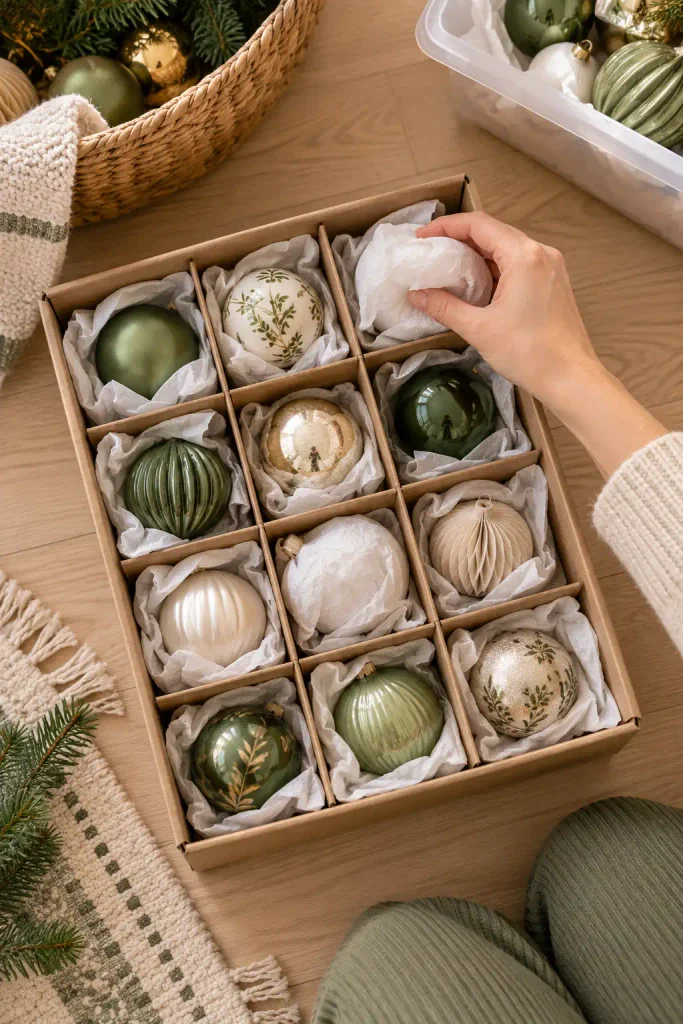 Winter Ornament Storage Flat Lay
