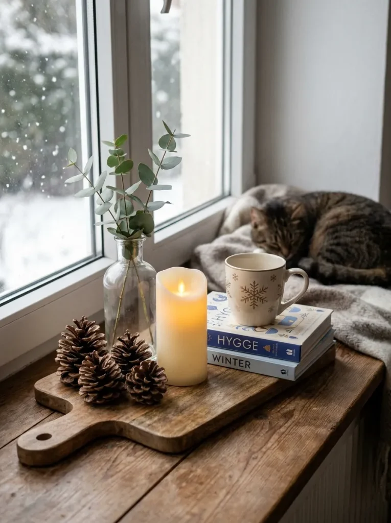 Winter vignette on windowsill