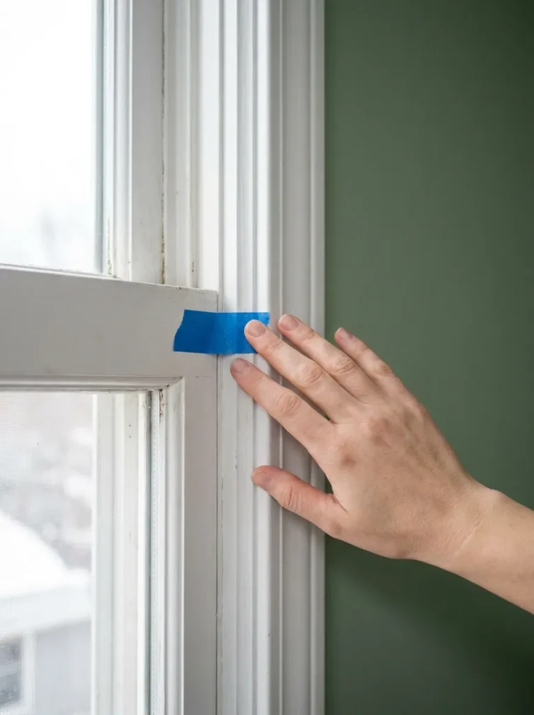 Woman applying painter's tape