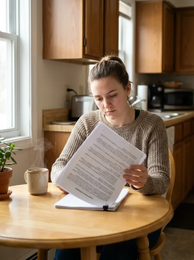 Woman reading lease papers