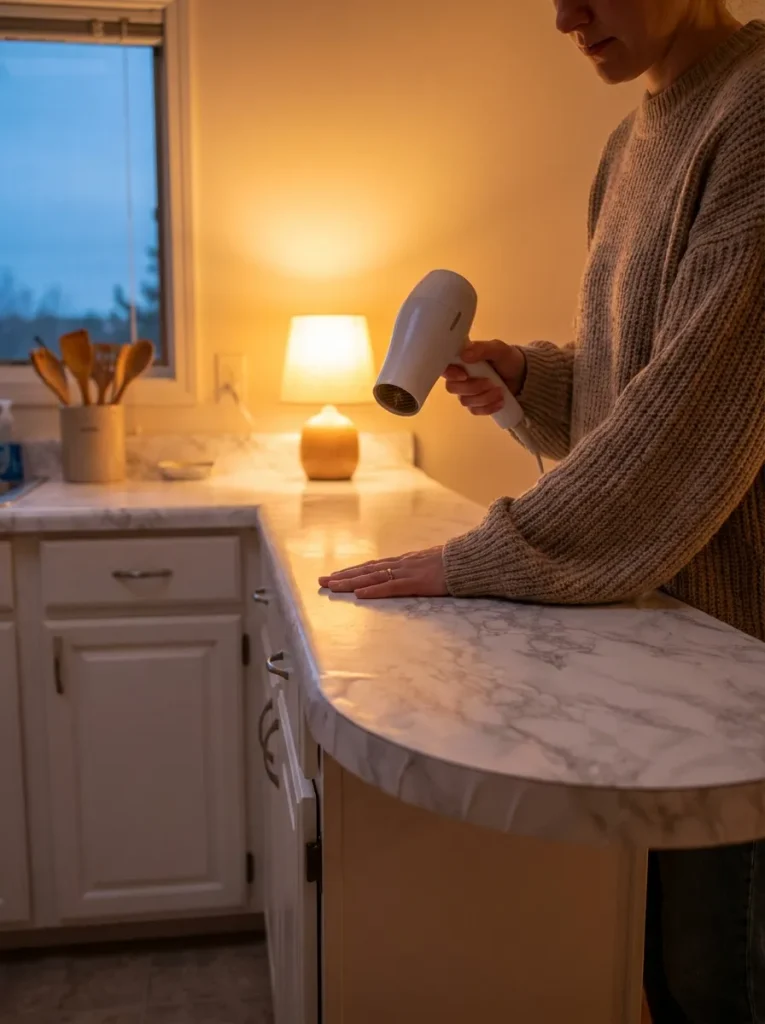 Woman using hair dryer