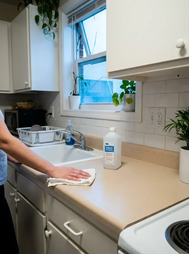Woman wiping laminate counter