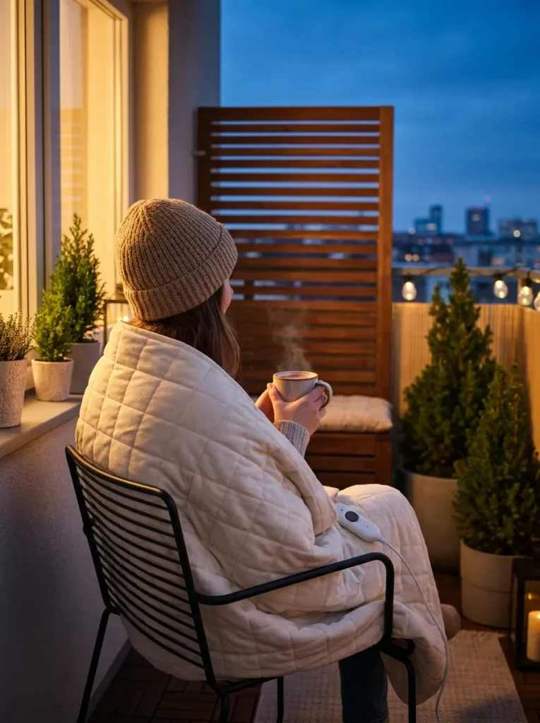 Woman wrapping heated throw