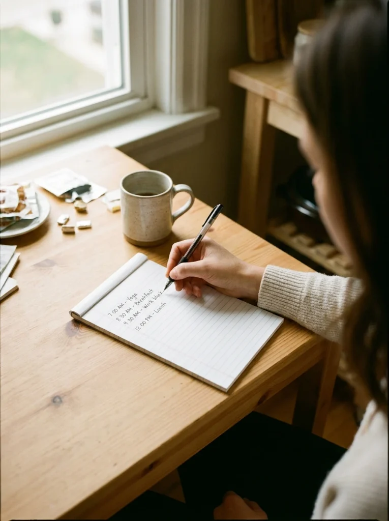 Woman writing time schedule
