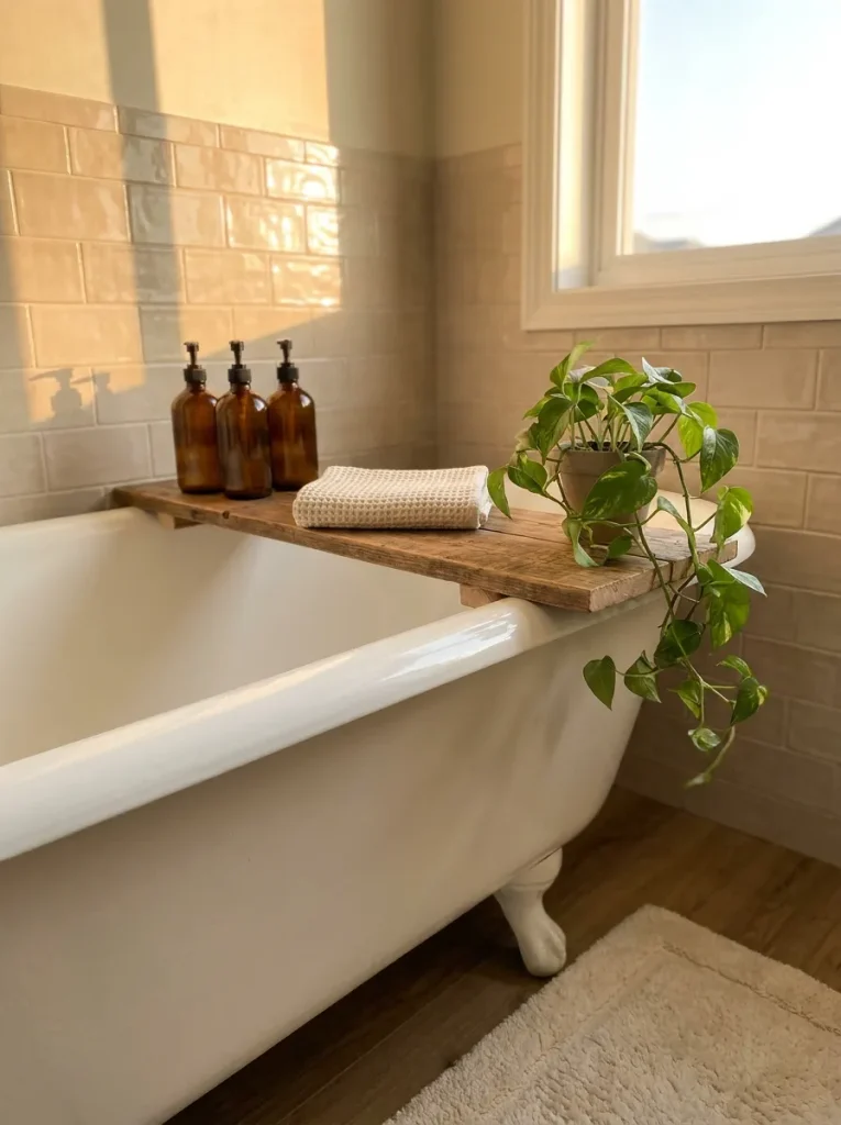Wood board across bathtub