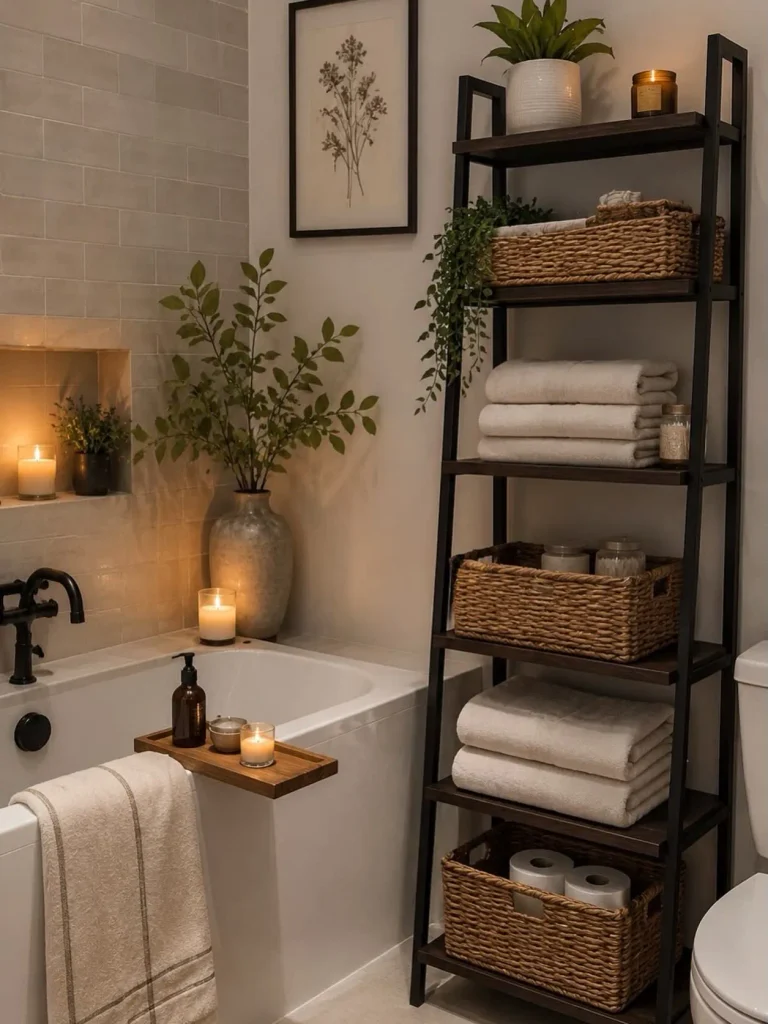 Stand a Ladder Shelf in the Only Gap Your Bathroom Has