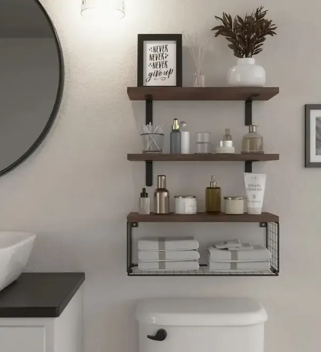 Hang Shelves and a Towel Basket Above the Toilet