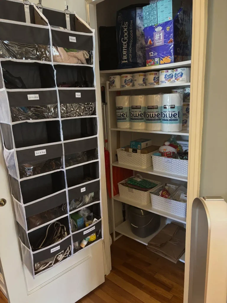 Labeled Pocket Organizer on the Back of the Closet Door