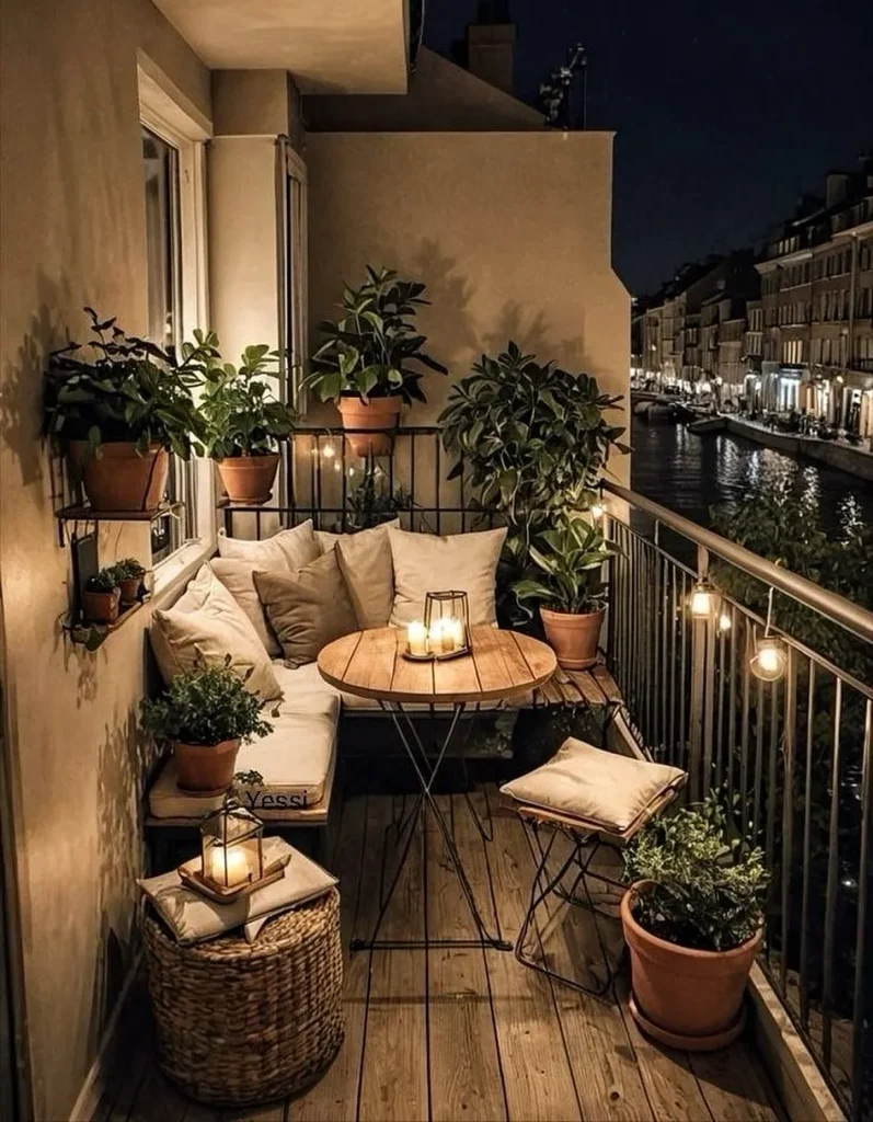 Build a Corner Bench on the Balcony Instead of Two Chairs