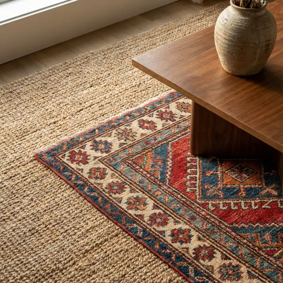 Layer a Patterned Rug Over a Big Woven Base