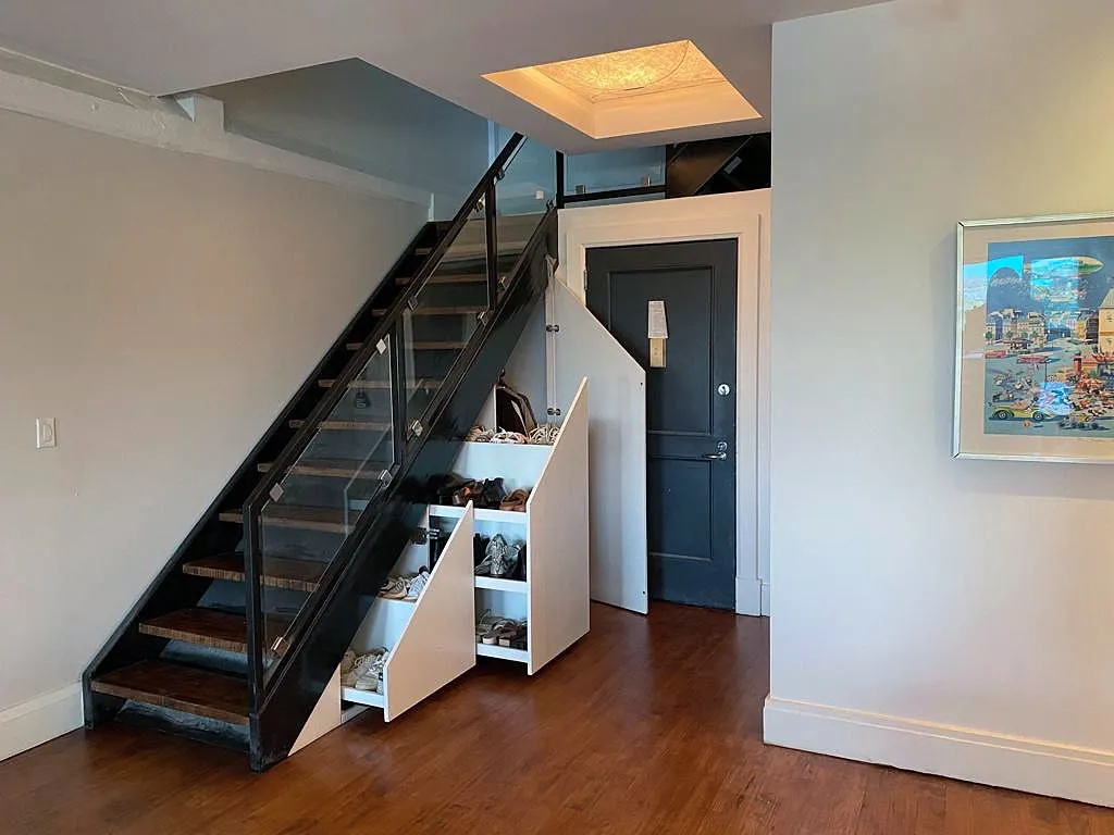 Slide Pull-Out Shoe Drawers Into the Wedge Under Your Stairs