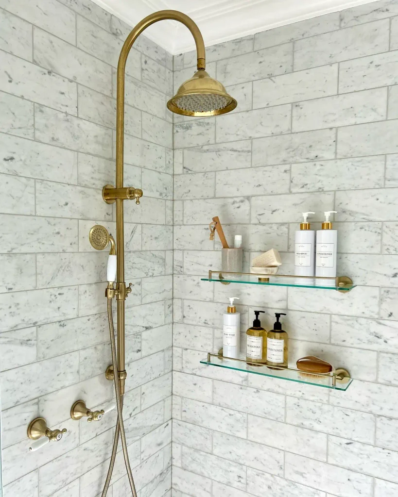 Mount Two Slim Glass Shelves Inside the Shower