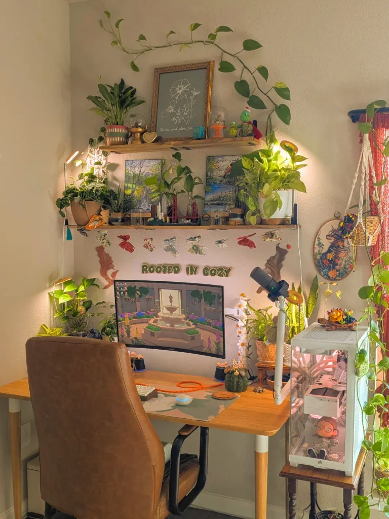 Stack Two Floating Shelves Above a Desk and Let Plants Take Over