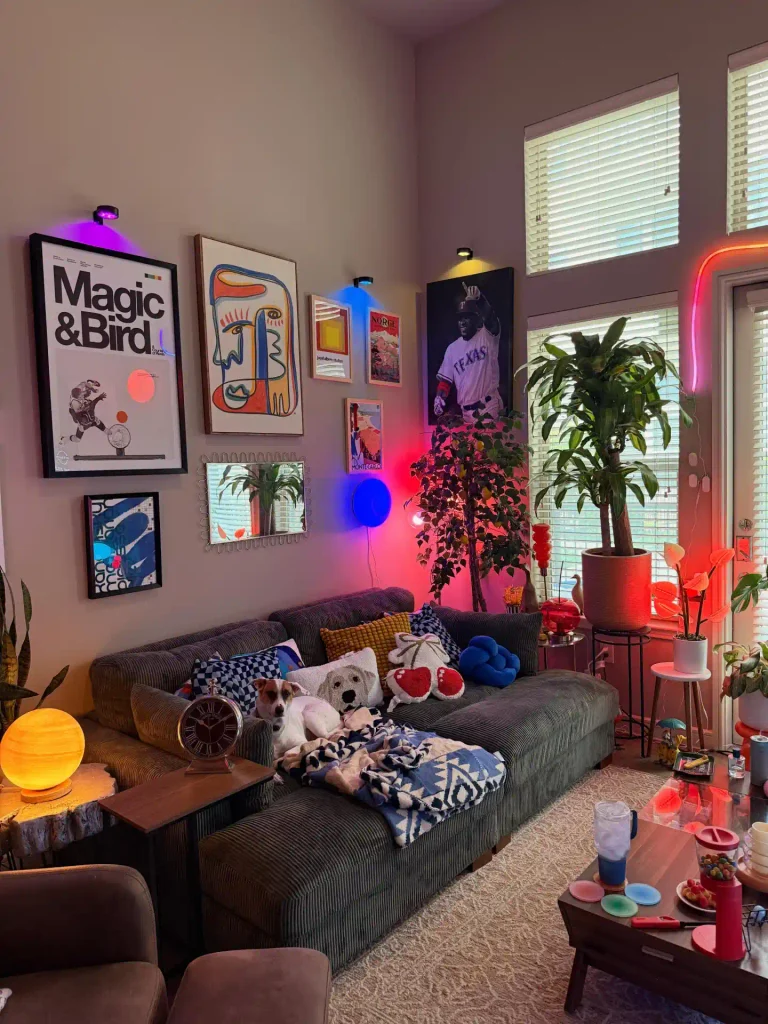 Light Up Your Gallery Wall With Small Colored Spotlights